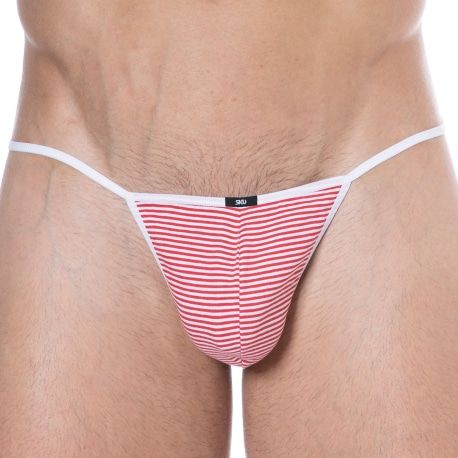 SKU Striped Cotton Mini G-String - Red - White