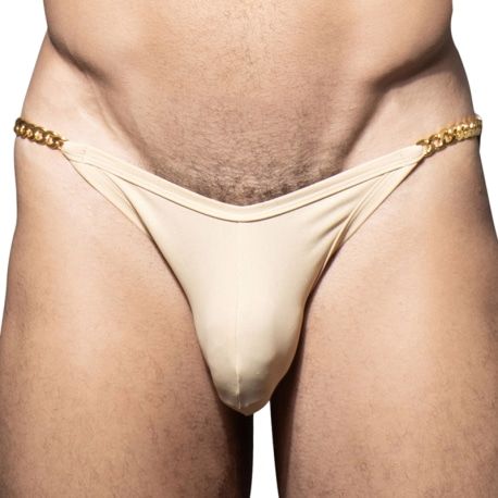 Andrew Christian Unleashed Shimmer Chain Bikini Swim Briefs - Champagne