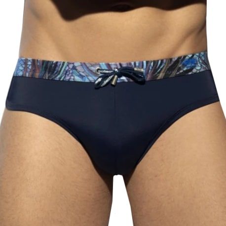 ES Collection Slip de Bain Double Side Tropical Glitter Bleu Marine