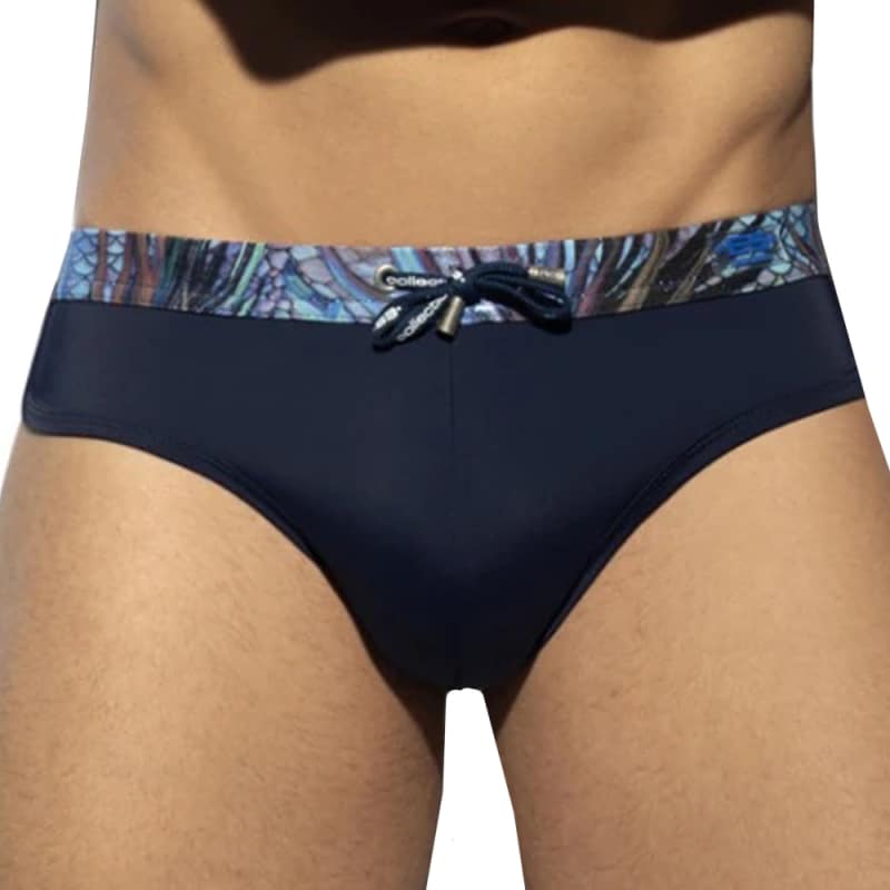 ES Collection Slip de Bain Double Side Tropical Glitter Bleu Marine
