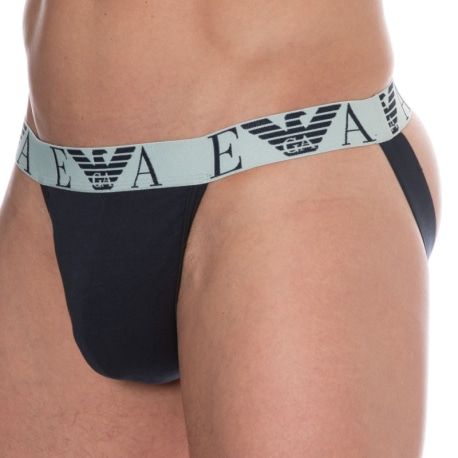 Emporio Armani Jock Strap Bold Monogram Coton Bleu Marine - Gris