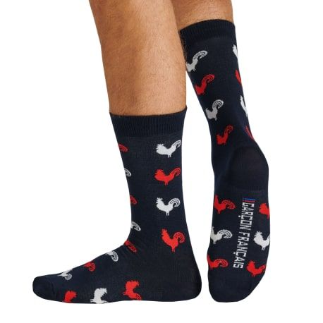 Garçon Français Chaussettes Coq Gaulois Bleu Marine