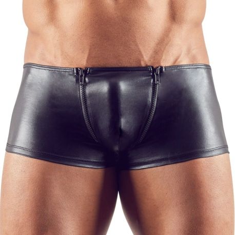 Boxer Court Zip Simili Cuir Noir
