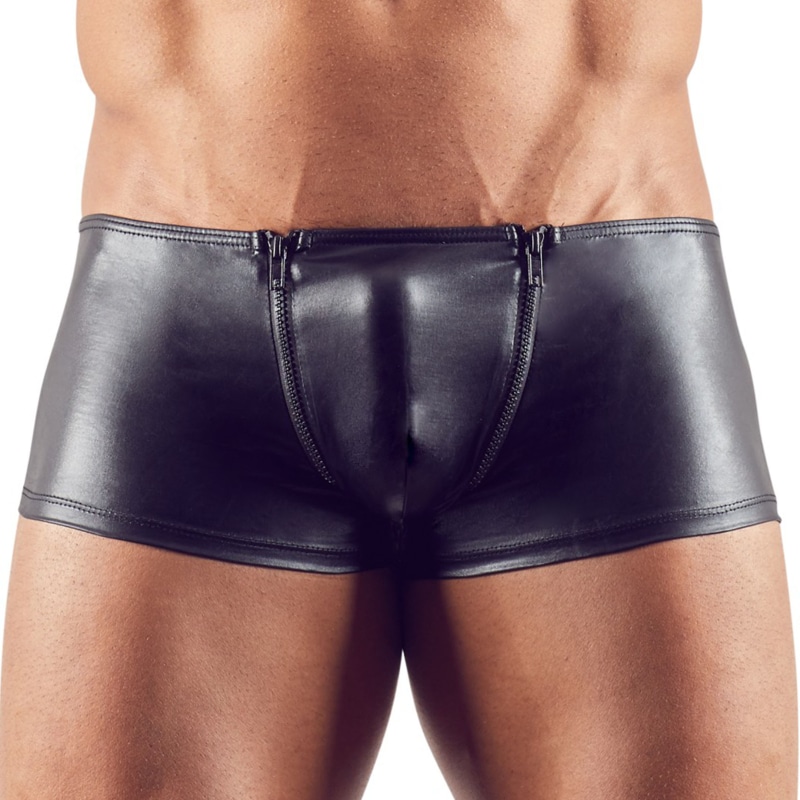 Boxer Court Zip Simili Cuir Noir