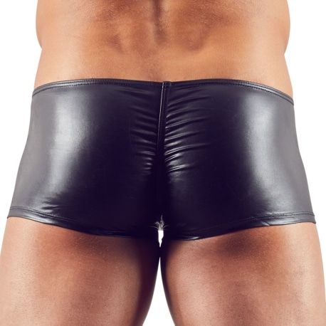 Leatherette Zipped Trunks - Black