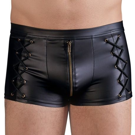 Boxer Zip à Lacets Simili Cuir Noir