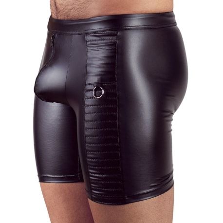 Boxer Long Zip Simili Cuir Noir