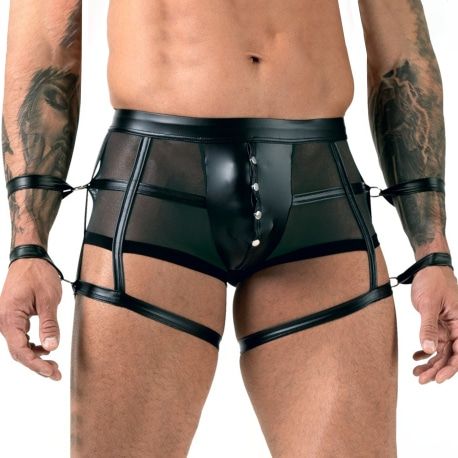 Boxer Jarretière à Menottes Noir