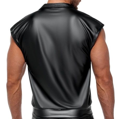 Débardeur Croisé Simili Cuir Noir