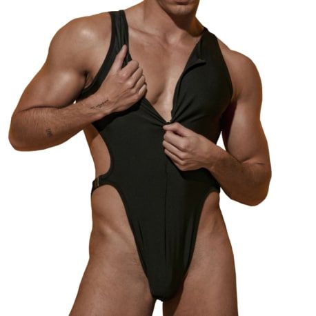  Vulcano Clip Thong Bodysuit - Black