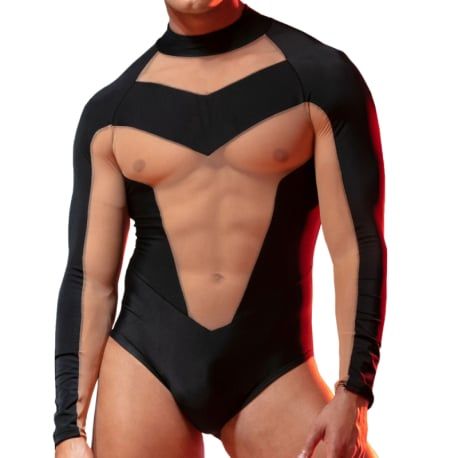  Zeus Long-Sleeve Bodysuit - Black - Nude
