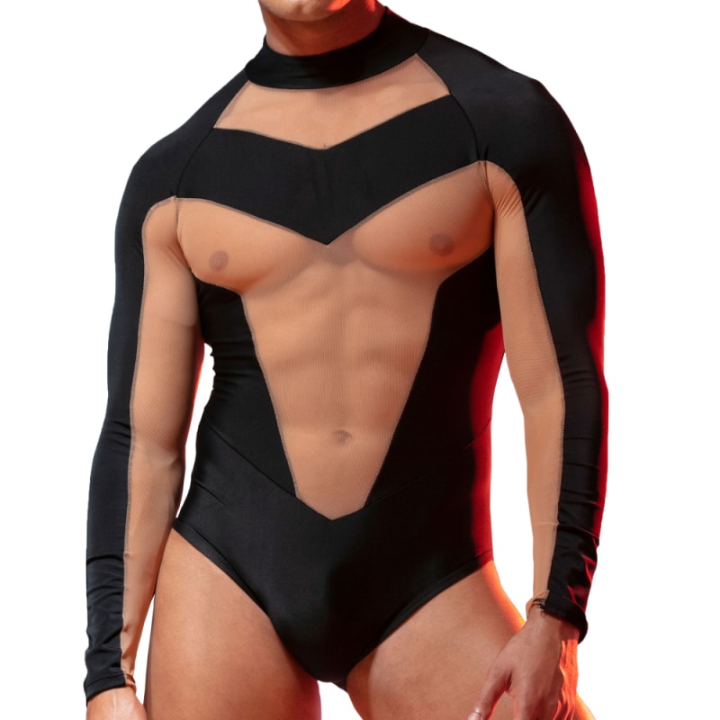  Zeus Long-Sleeve Bodysuit - Black - Nude