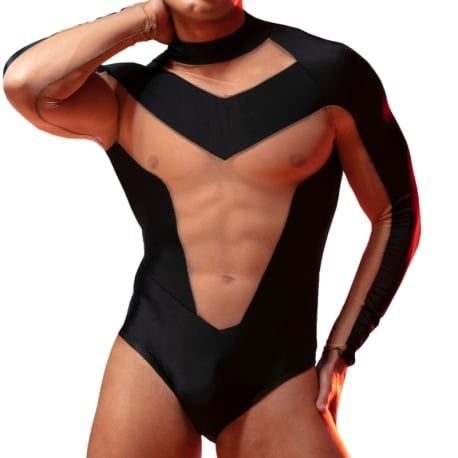  Zeus Long-Sleeve Bodysuit - Black - Nude