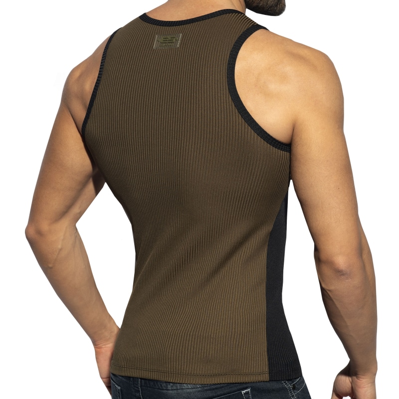 ES Collection Débardeur Recycled Rib Bicolore Noir - Kaki
