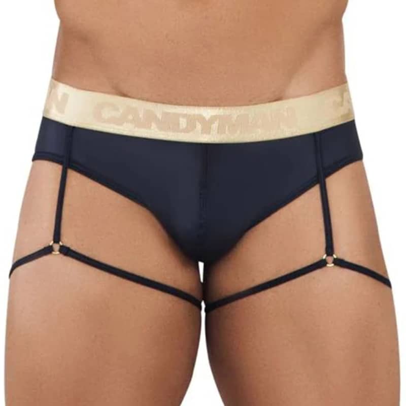  Garter Mesh Briefs - Black - Gold