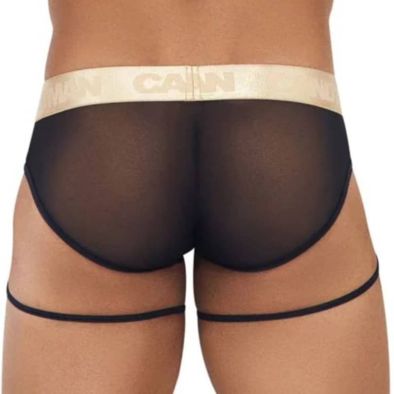  Garter Mesh Briefs - Black - Gold