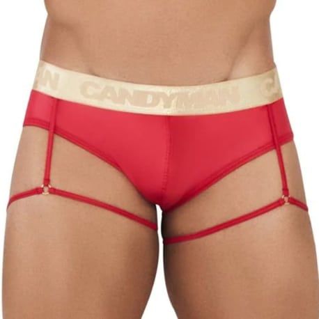  Garter Mesh Briefs - Red - Gold