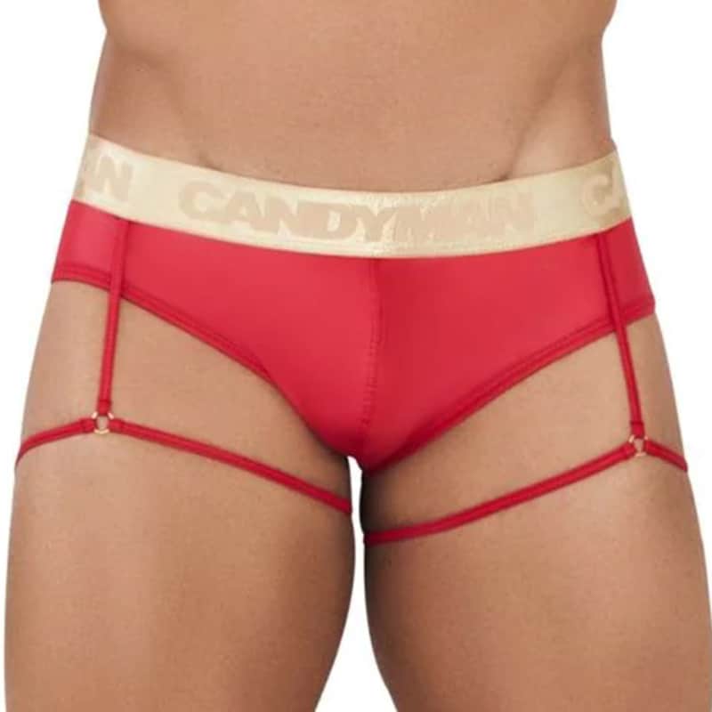  Slip Jarretière Mesh Rouge - Or