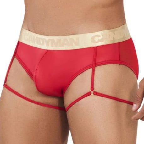  Garter Mesh Briefs - Red - Gold