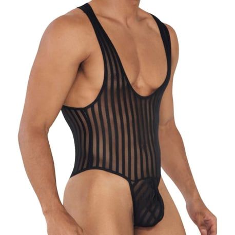  Work-N-Play Laced Thong Bodysuit - Black
