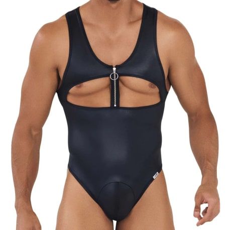  Work-N-Play Zip Thong Bodysuit - Black