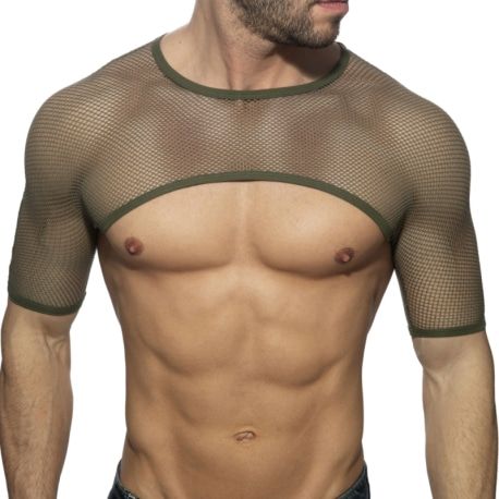 Addicted Mesh Shoulder Top - Khaki