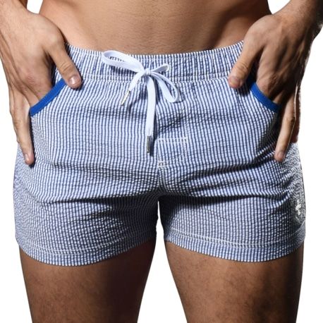 Andrew Christian Short de Bain Hamptons Rayé Bleu - Blanc