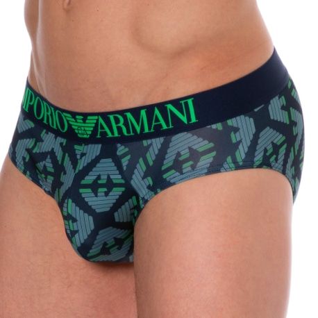 Emporio Armani All Over Printed Microfiber Briefs - Green Eagles