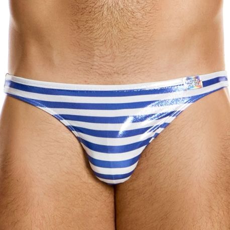 Modus Vivendi Slip de Bain Low Cut Laminated Rayé Bleu - Blanc