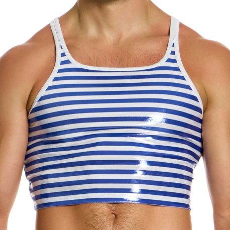 Modus Vivendi Débardeur Crop Laminated Rayé Bleu - Blanc