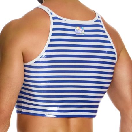 Modus Vivendi Débardeur Crop Laminated Rayé Bleu - Blanc