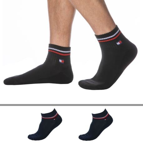 Tommy Hilfiger Lot de 2 Paires de Socquettes Sport Iconic Noires
