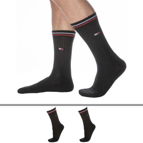 Tommy Hilfiger Lot de 2 Paires de Chaussettes Sport Iconic Noires