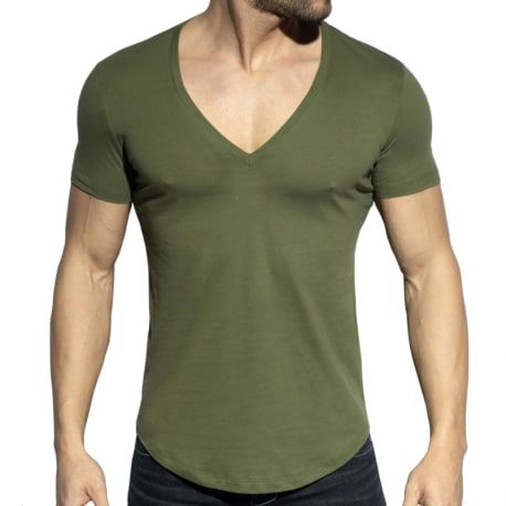 ES Collection T-Shirt Col V Plongeant Kaki