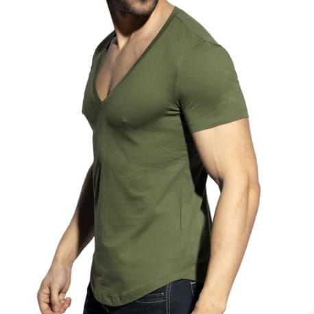 ES Collection T-Shirt Col V Plongeant Kaki