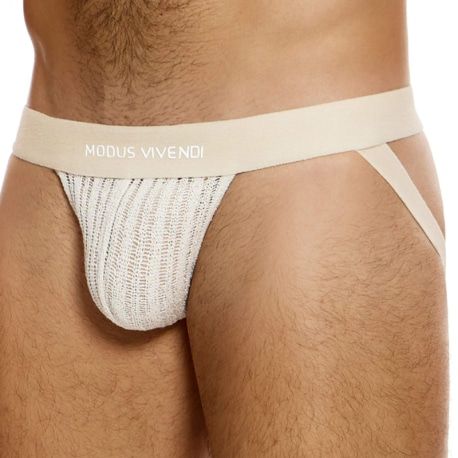Modus Vivendi Striped Crochet Jockstrap - Beige