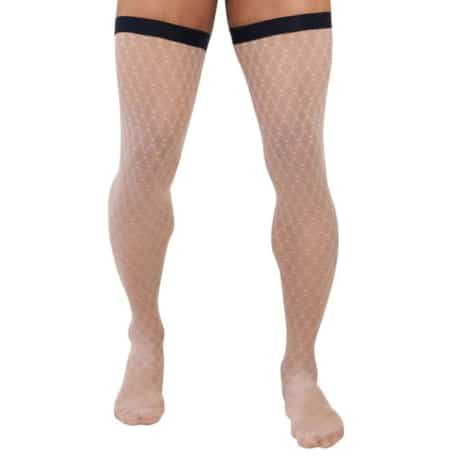  Diamond Mesh Thigh Highs - Beige