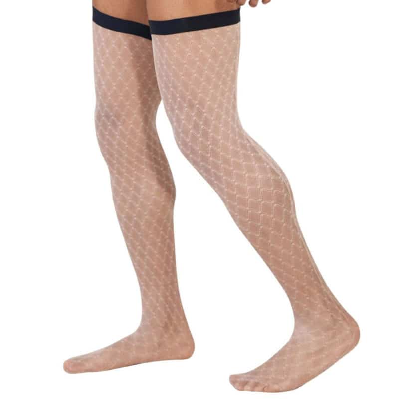  Diamond Mesh Thigh Highs - Beige