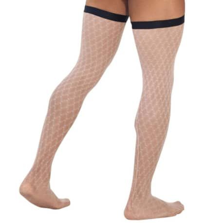  Diamond Mesh Thigh Highs - Beige
