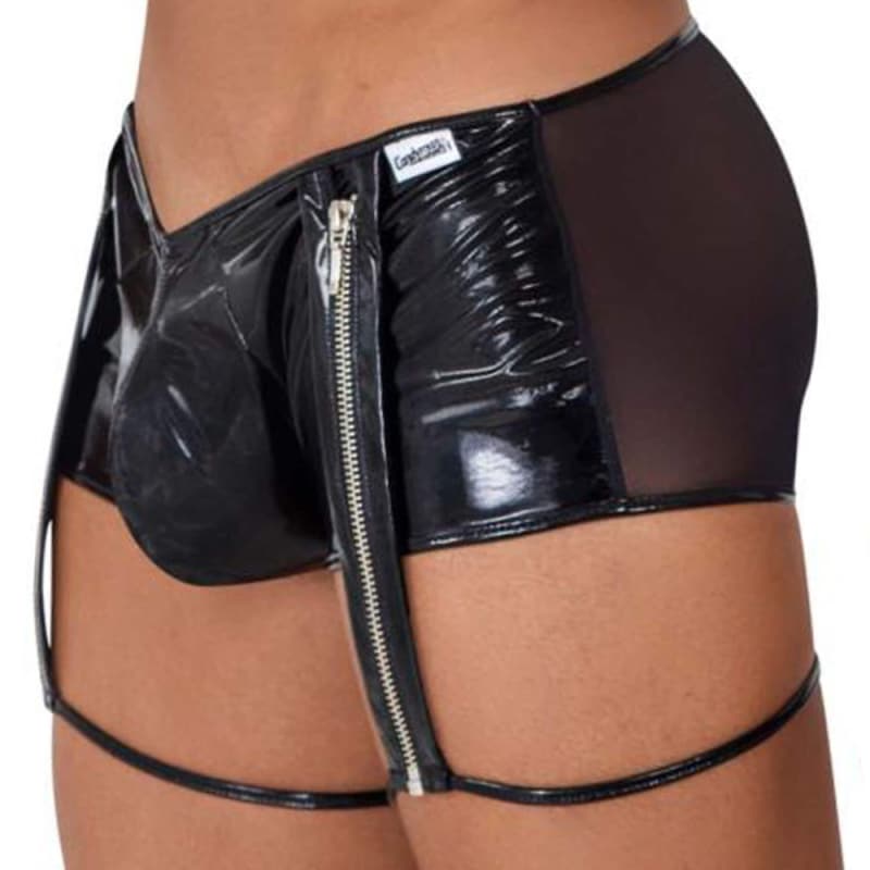  Boxer Jarretière Mesh Vinyle Noir