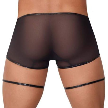  Boxer Jarretière Mesh Vinyle Noir