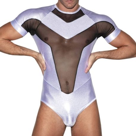  Zeus Short-Sleeve Bodysuit - Metallic White