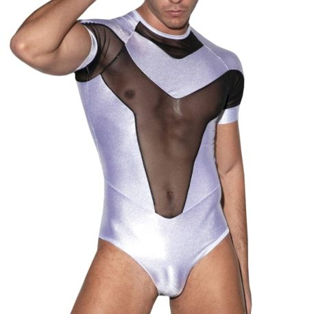  Zeus Short-Sleeve Bodysuit - Metallic White