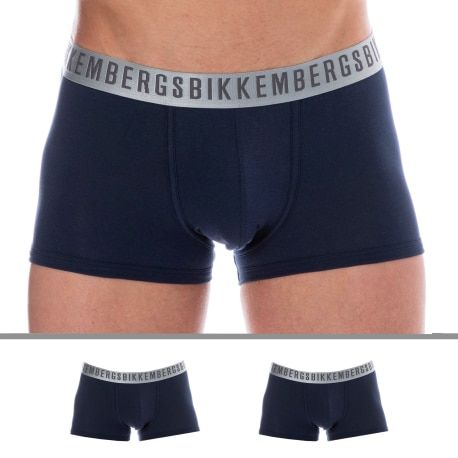 Bikkembergs 2-Pack Silver Cotton Boxer Briefs - Navy