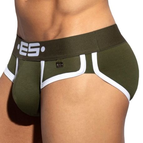 ES Collection Double Side Cotton Briefs - Khaki - White