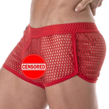 TOF Paris See Through Mesh Mini Shorts - Red