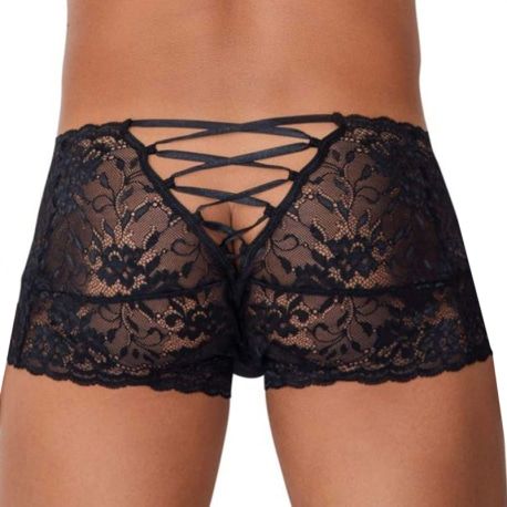  Boxer en Dentelle à Lacets Noir