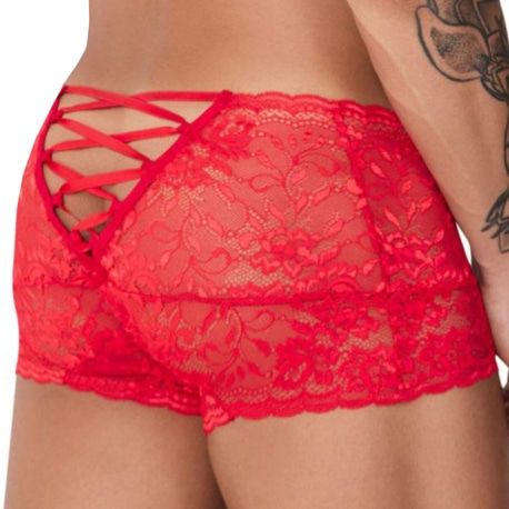  Boxer en Dentelle à Lacets Rouge