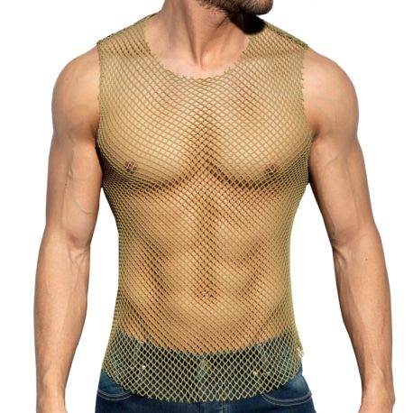 ES Collection Beachy Net Tank Top - Khaki