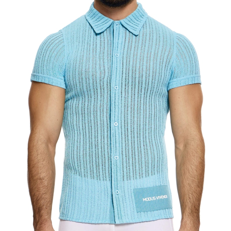 Modus Vivendi Striped Crochet Shirt - Light Blue